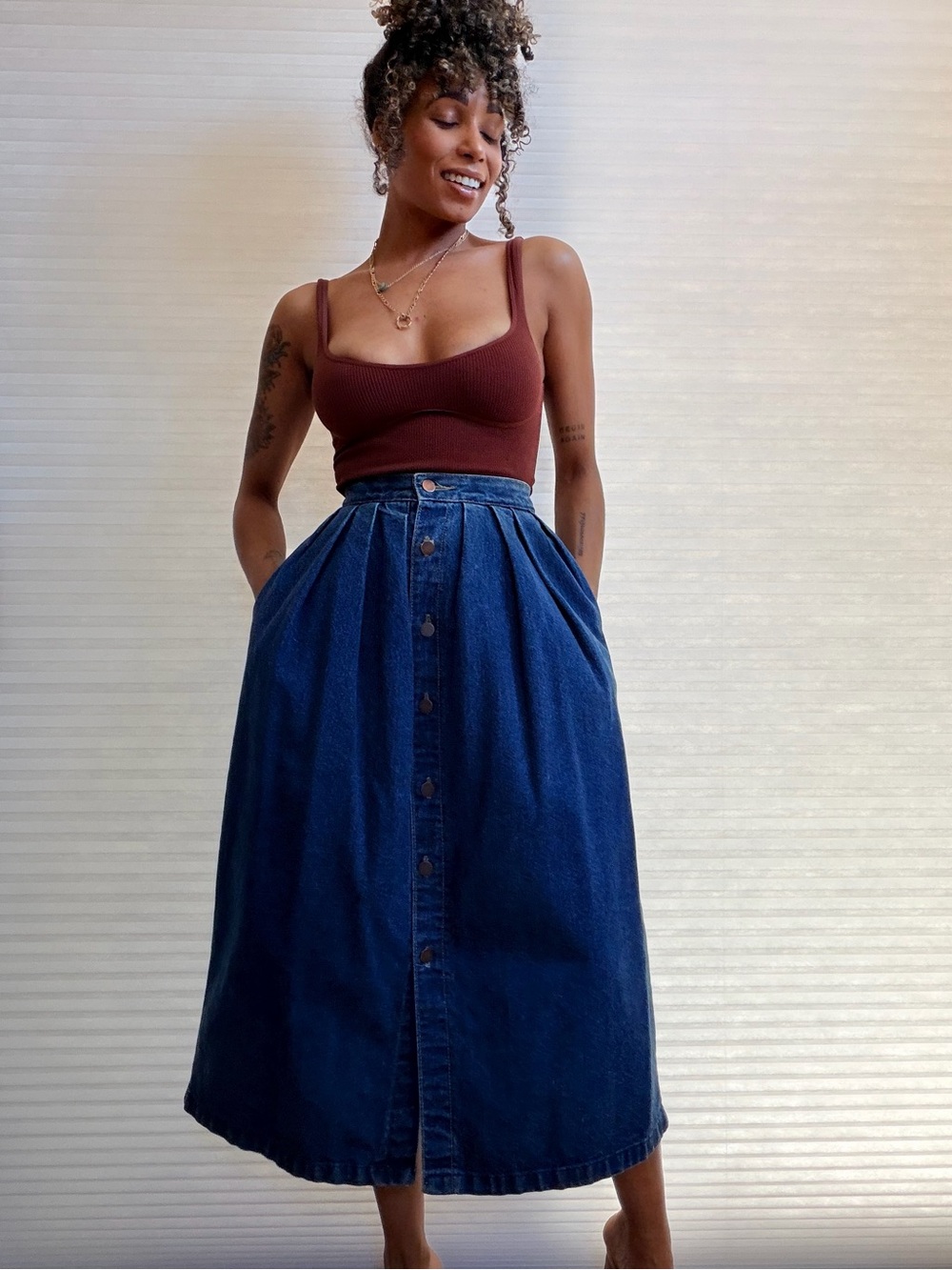 Vintage British Raj Border Patrol Denim Midi Skirt